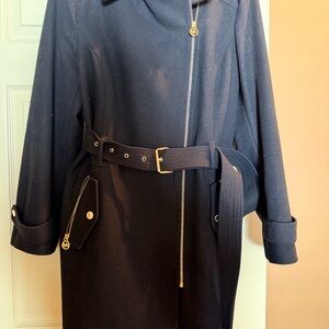 Michael Kors Black heavy felt Belted Coat w gold accents size XL